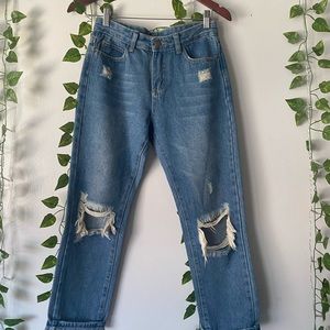 Blue trendy mom jeans for women in size W28